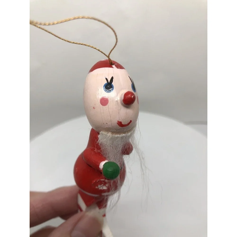 Vintage Wooden Hand Painted Christmas Ornament Santa Elf w/ Beard 4